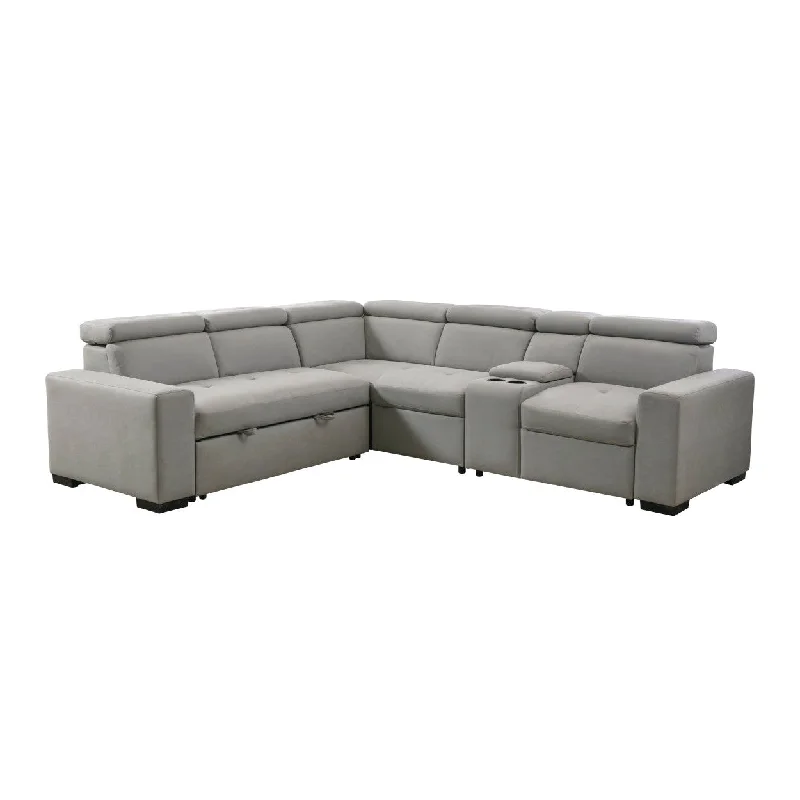 Homelegance Farrah (3)3-Piece Sectional with Adjustable Headrests, Pull-out Bed and Console