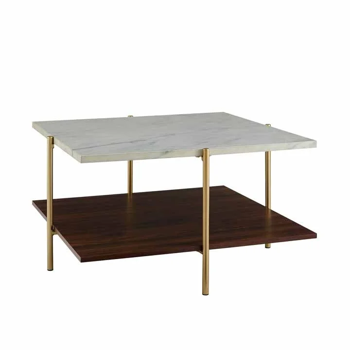 32" Simone Square Coffee Table - Marble & Gold