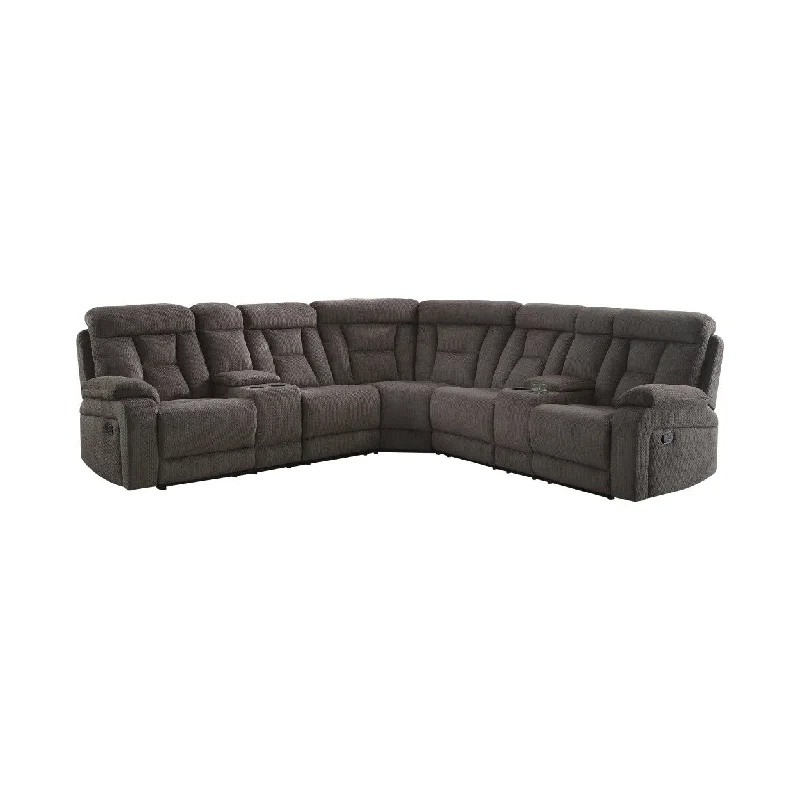 Homelegance Rosnay (3)3-Piece Reclining Sectional with 2 Consoles