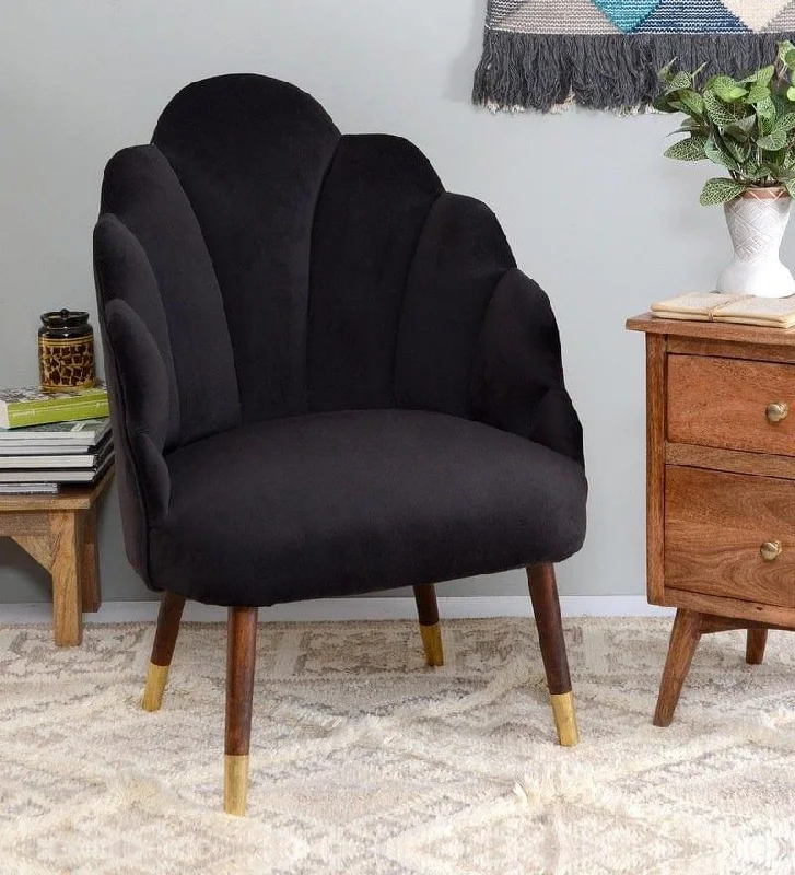 Avian Mango Wood Peacock Chair In Velvet Black colour