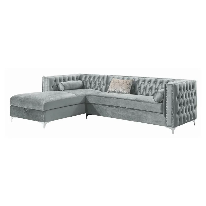 Coaster Bellaire Button-Tufted Upholstered Sectional Silver