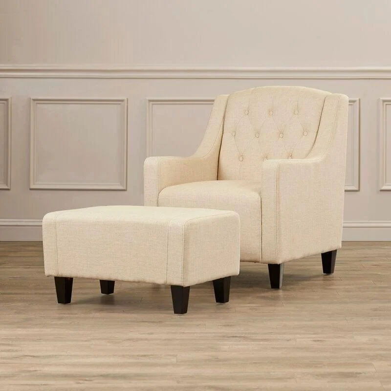 Wide Tufted Armchair and Ottoman