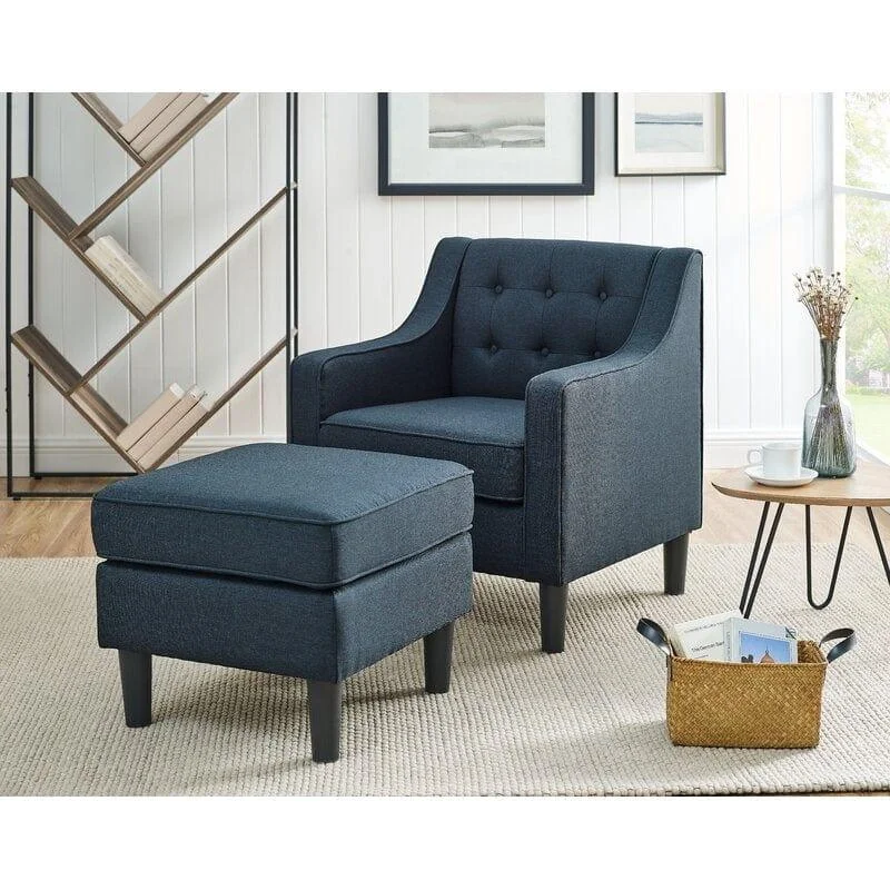 Wide Tufted Armchair and Ottoman