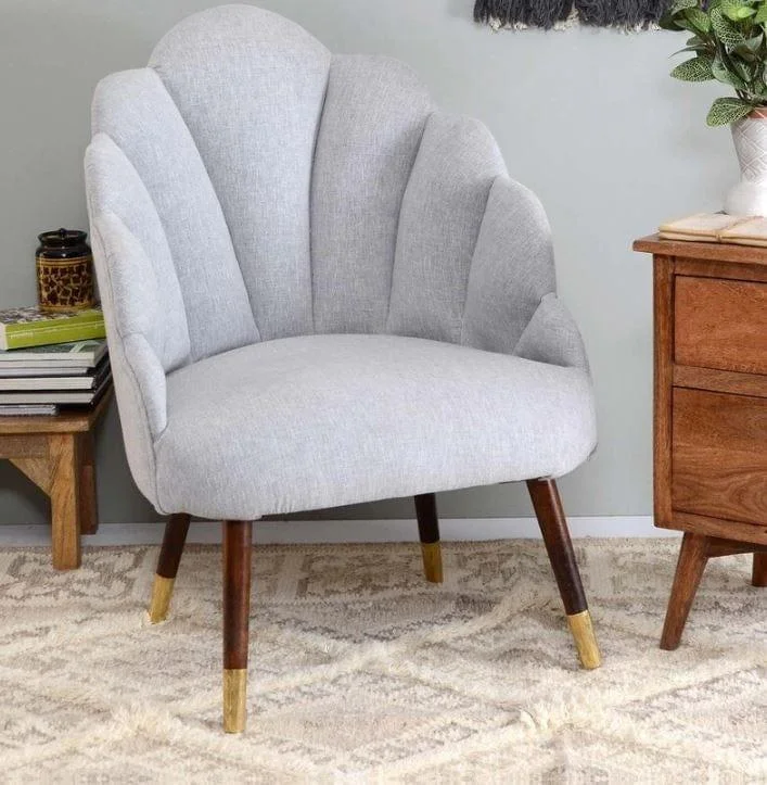 Lansy Mango Wood Peacock Chair In Cotton Grey colour