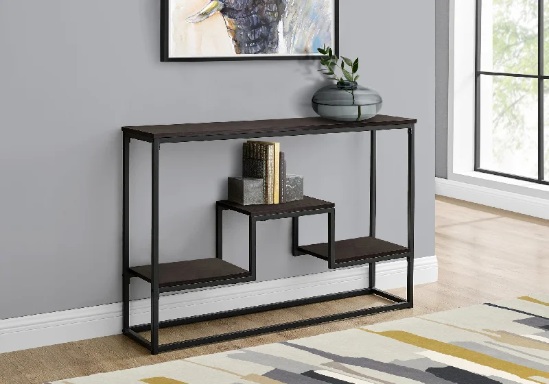 Monarch Accent Table I 3582 48"L/Espresso/Black Metal Hall Console