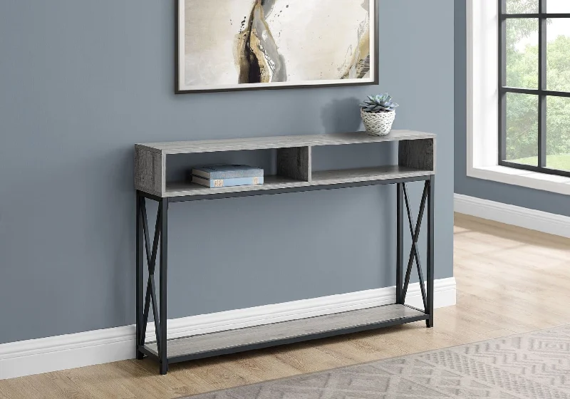 Monarch I 3572 Accent Table 48"L/Grey/Black Metal Hall Console