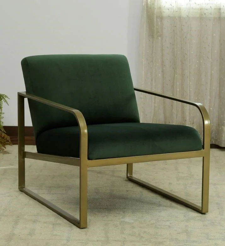 Morii Metal Chair In Velvet Green colour