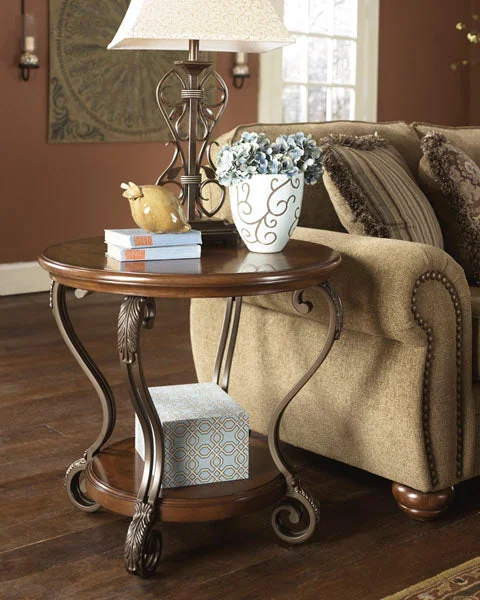 Nestor Round End Table Medium Brown by Ashley Furniture