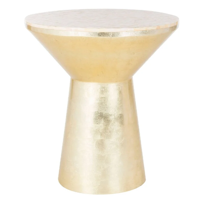 Safavieh Fae Mosaic Top Round Side Table - Pink Champagne  /  Gold  /  Faux Mother of Pearl