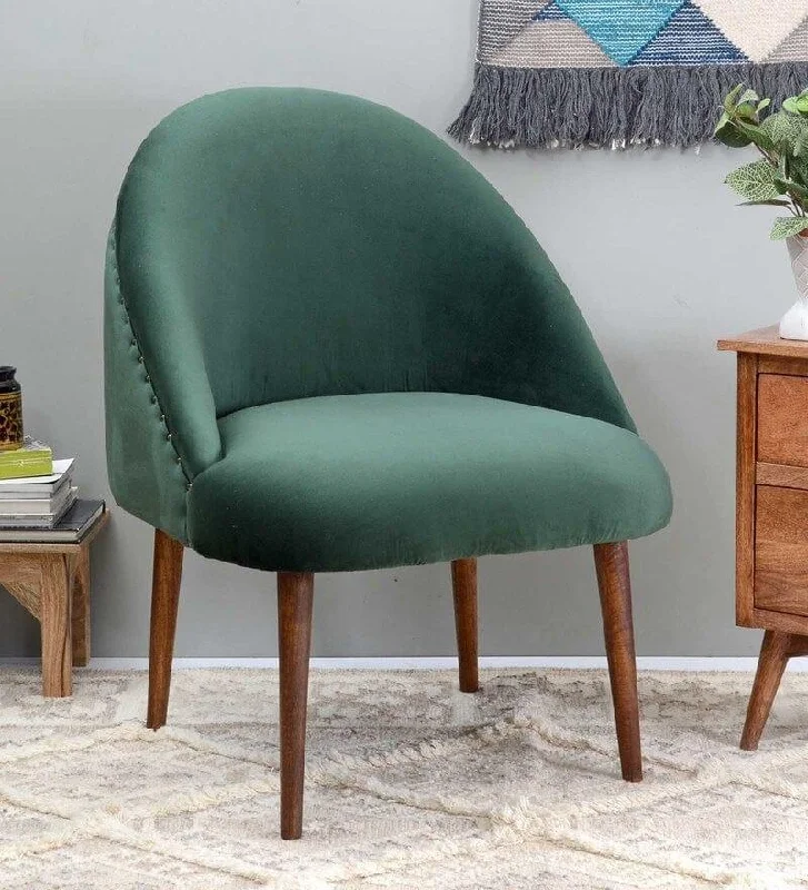 Stalley Mango Wood Arm Chair In Velvet Green colour