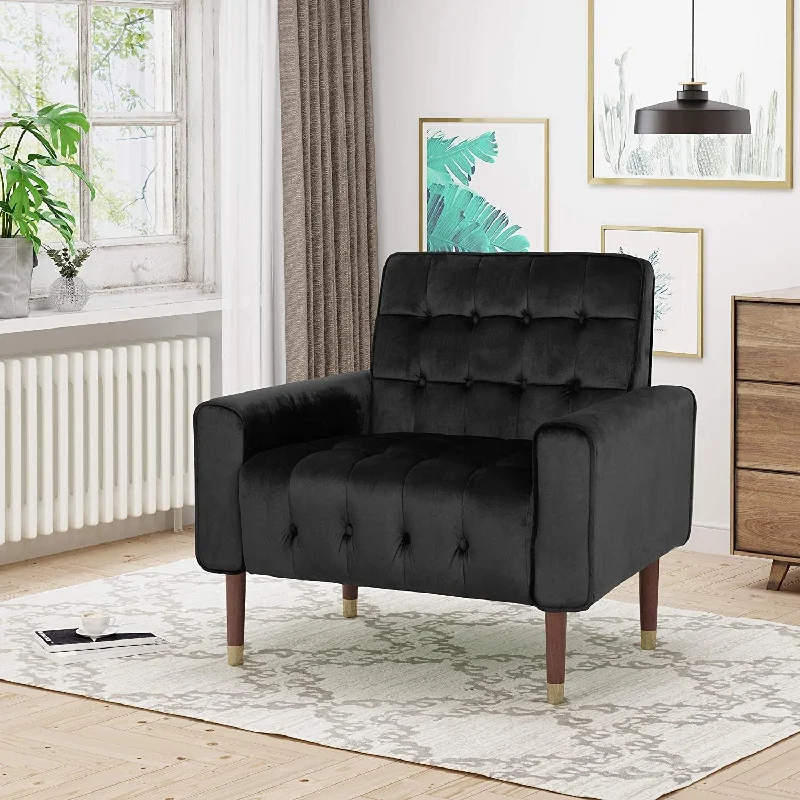 Velvet Armchair, Modern Glam, Button-Tufted, Waffle Stitching,