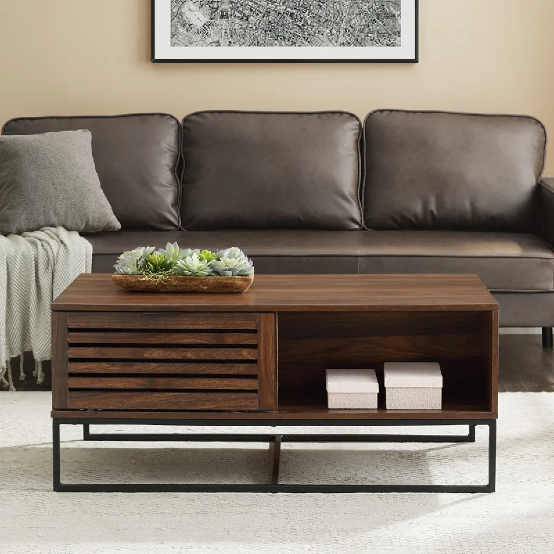 Walker Edison 42" Modern Slat Door Coffee Table - Dark Walnut