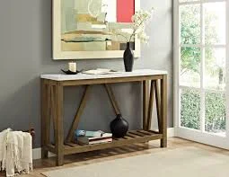 Walker Edison 52" A-Frame Rustic Entry Console Table - Marble/Walnut