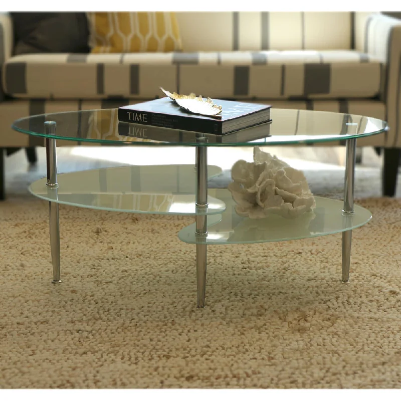 Walker Edison Glass Oval Wave Coffee Table - Silver