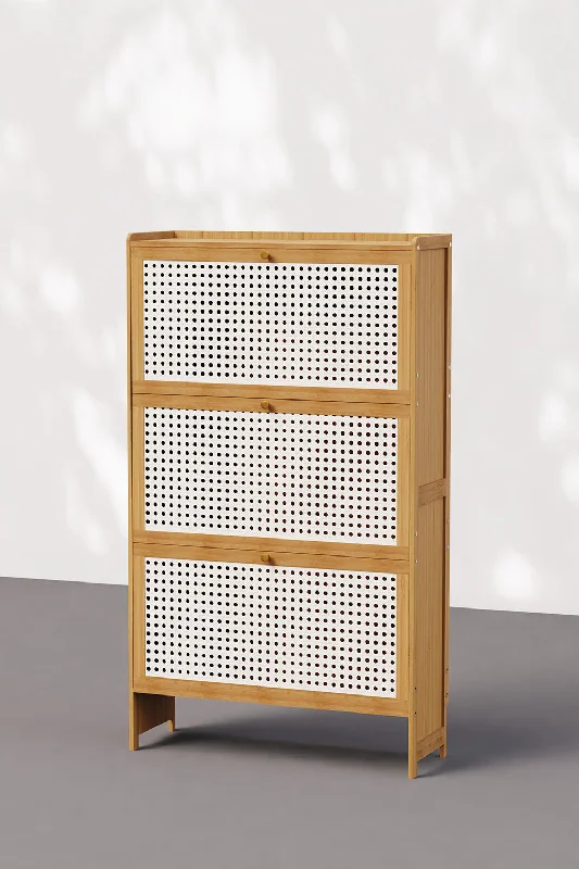 Flip Drawer Shoe Storage Cabinet with Rattan Doors