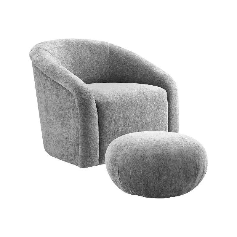 Bosh Grey Chenille Chair + Ottoman Set