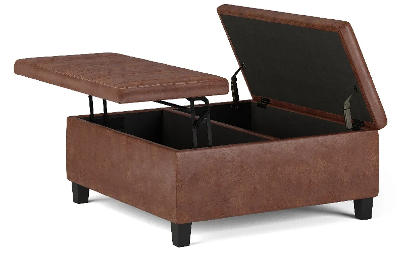 Ellis Table Ottoman in Distressed Vegan Leather