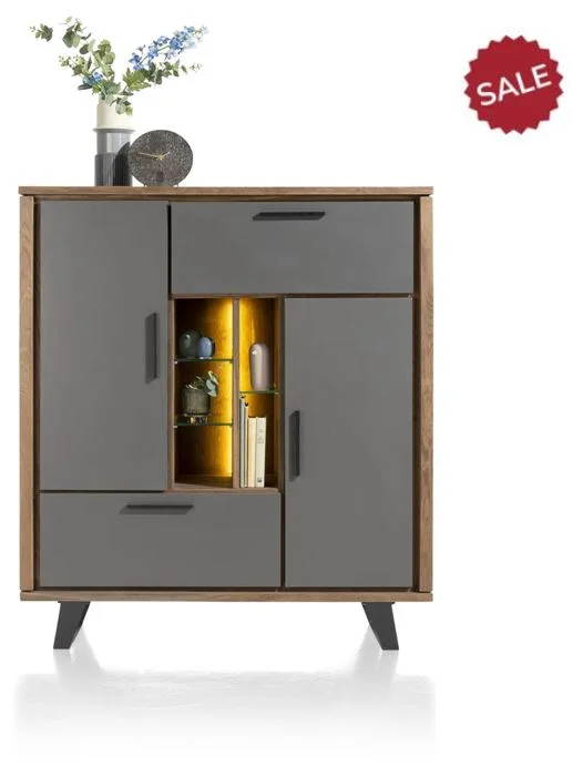 Habufa Cubo Highboard Cabinet in Smoked Oak and Grey