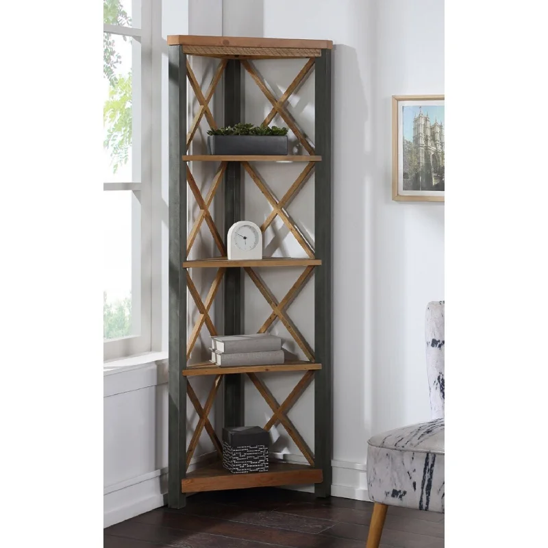 Harringay Reclaimed Wood Large Corner Bookcase