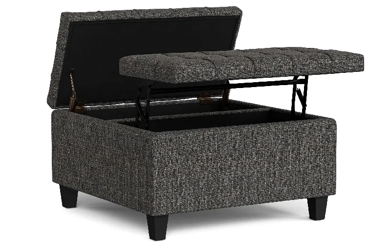 Harrison Small Square Coffee Table Storage Ottoman in Tweed Style Fabric