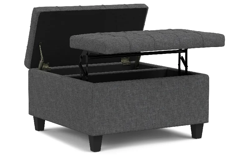 Harrison Small Square Coffee Table Storage Ottoman in Linen