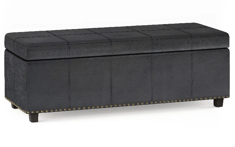 Kingsley Large Storage Ottoman Bench in Distressed Vegan Leather