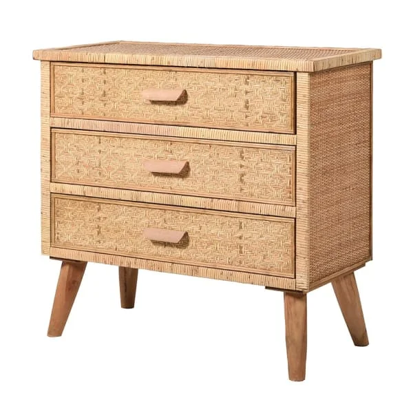 Natural Rattan Three Drawer Slim Chest of Drawers