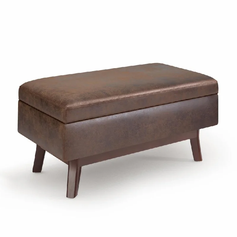 Owen Small Rectangular Storage Ottoman in Distressed Vegan Leather