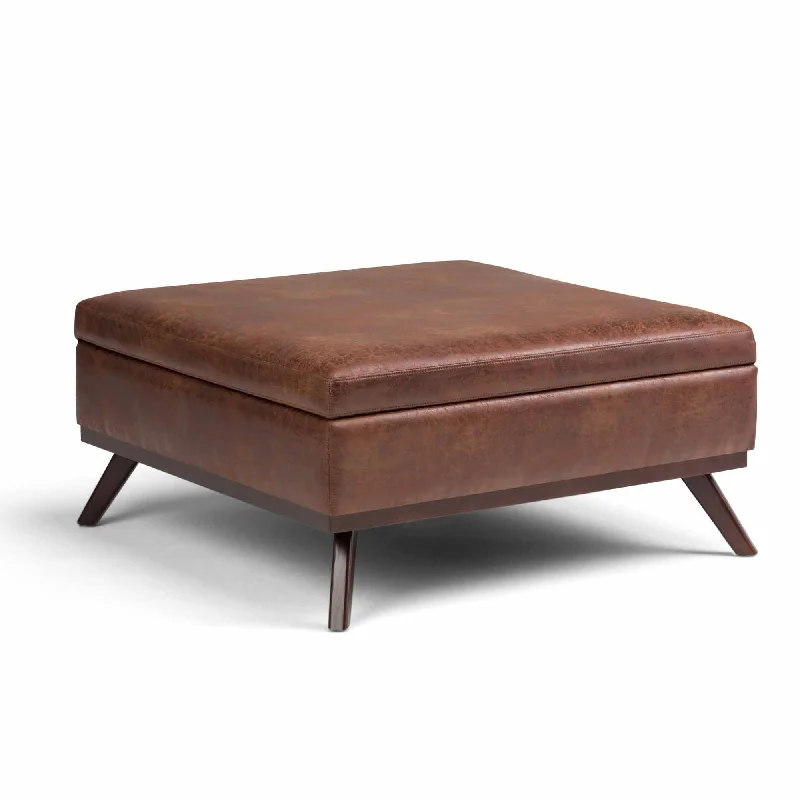 Owen Medium Square Table Ottoman in Distressed Vegan Leather