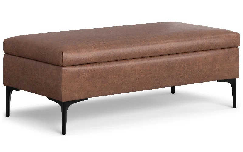 Rebecca Large Coffee Table Storage Ottoman with Lift up Lid in Distressed Vegan Leather