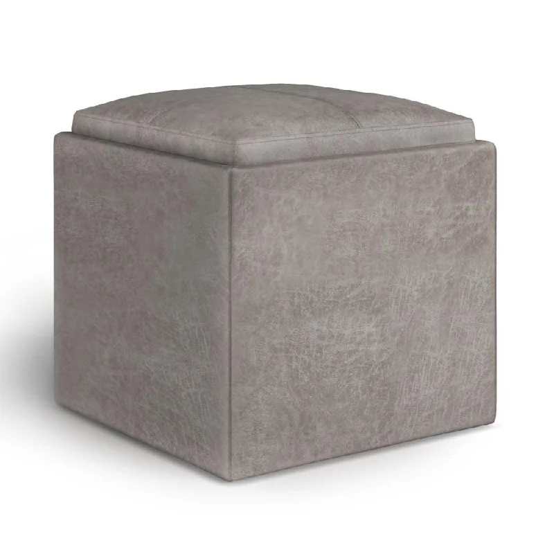 Rockwood Cube Storage Ottoman in Distressed Vegan Leather