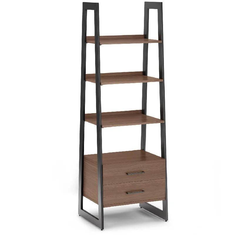 Sawhorse Solid Walnut Veneer and Metal Ladder Shelf with Storage