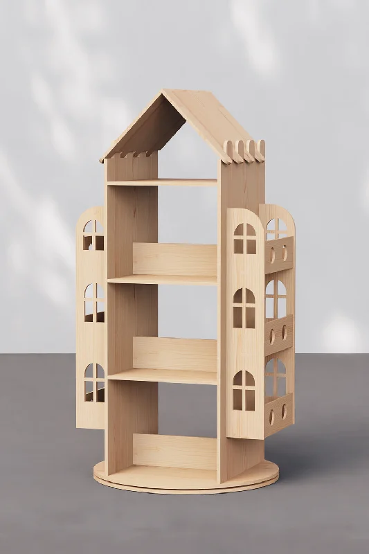 Wooden 360 Floor Standing Rotating Bookshelf for Kids