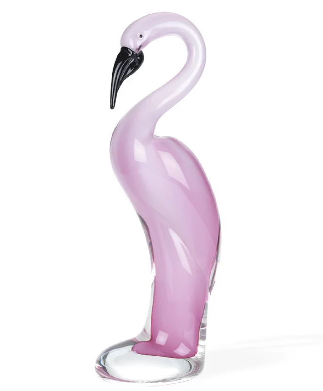 15" Pink Murano Glass Flamingo Figurine Tabletop Sculpture