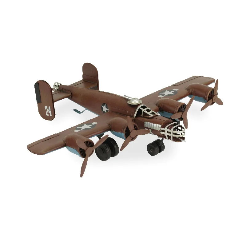 3" Brown and Silver Metal Hand Painted 1941 "B-24" Liberator Model Airplane