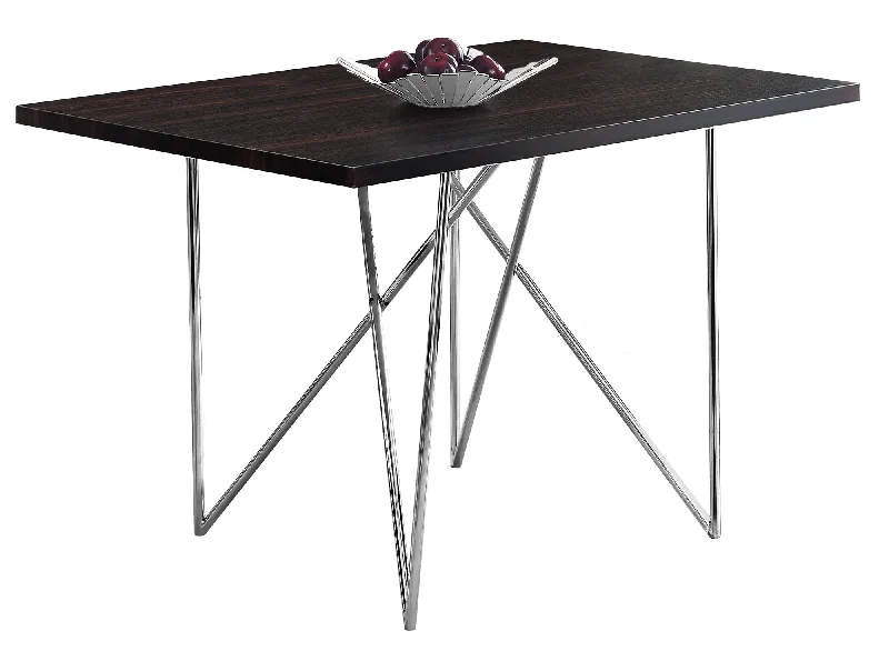 32" Dark Brown And Silver Metal Dining Table