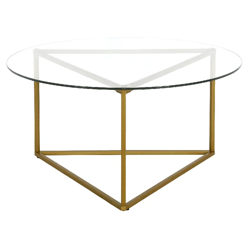 35" Gold Glass And Steel Round Coffee Table