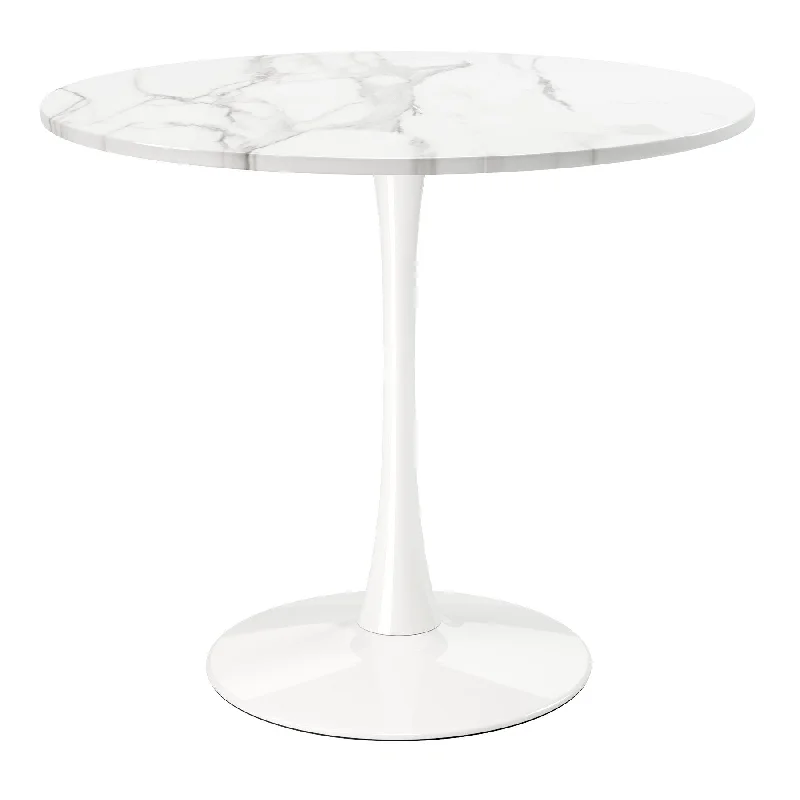 36" White Rounded Metal Pedestal Base Dining Table