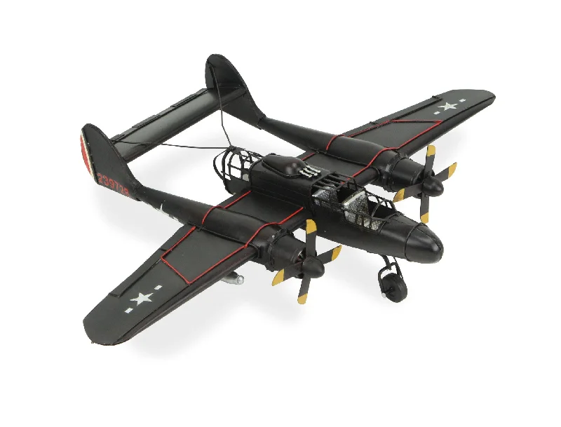 4" Black and Red Metal Hand Painted P-61 Black Widow Model Airplane