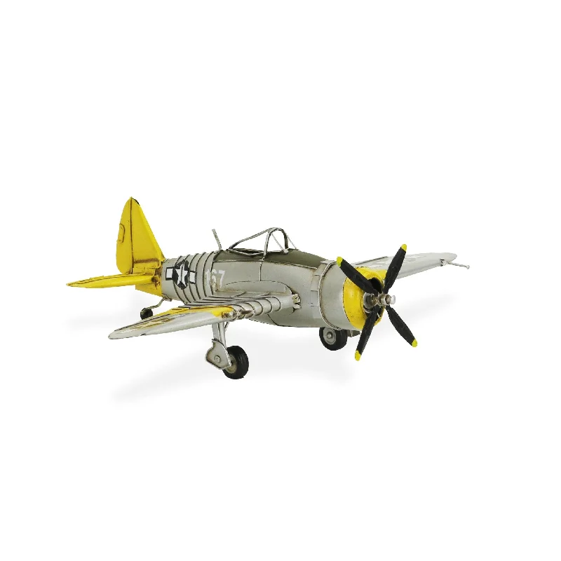 4" Yellow and Gray Metal Hand Painted P-47D Thunderbolt Model Airplane