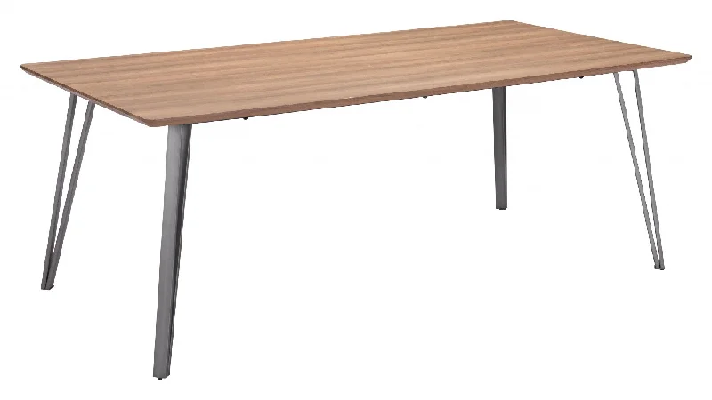 79" Wood Brown And Gray Steel Dining Table