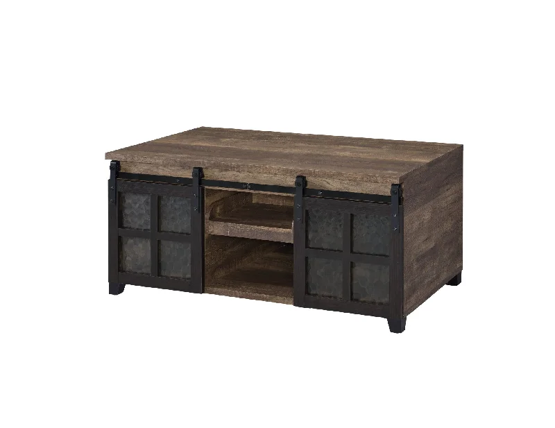 47" Black And Rustic Oak Manufactured Wood Rectangular Coffee Table With Shelf