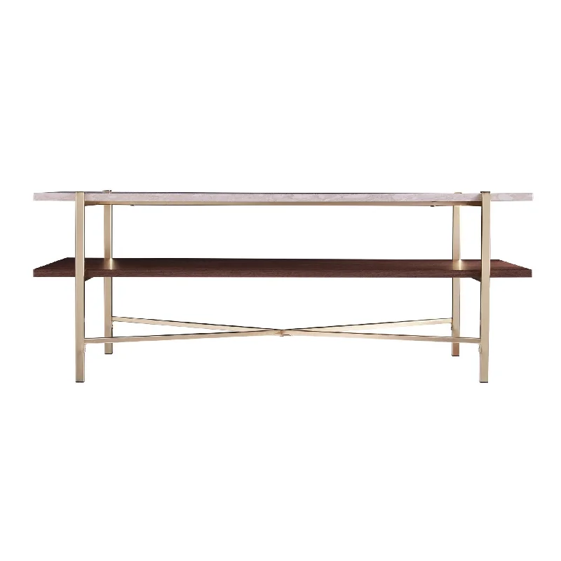 47" Brass Manufactured Wood And Metal Rectangular Coffee Table