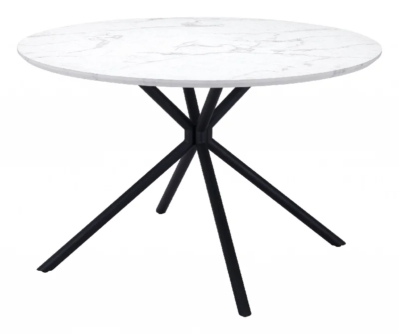 47" White And Black Rounded Steel Dining Table