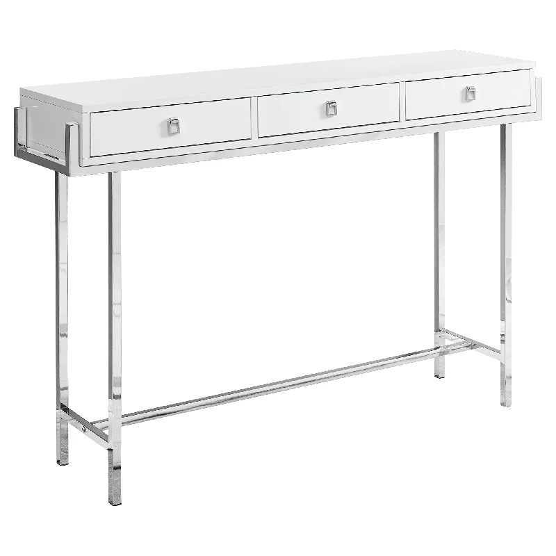 48" White and Silver Console Table And Drawers