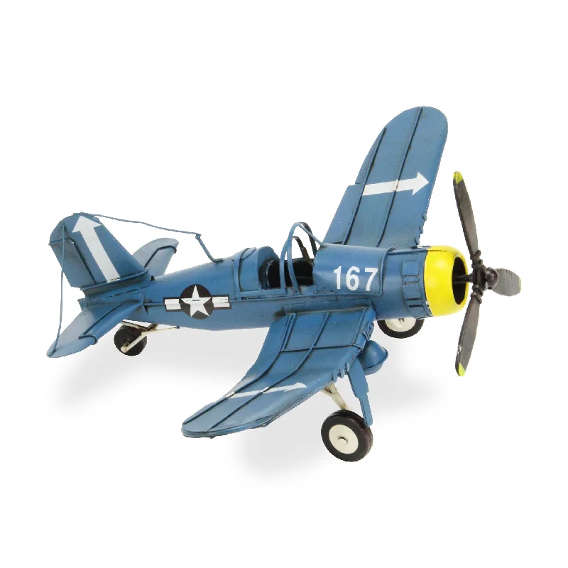 5" Blue and Yellow Metal Hand Painted Model Airplane