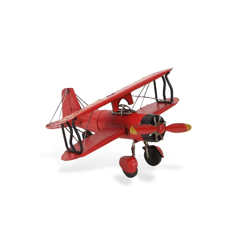 5" Red and Black Metal Hand Painted 1933 G5 Bi Plane Model Airplane