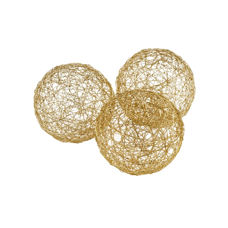 Set of Three Gold Wire 5" Decorative Orbs