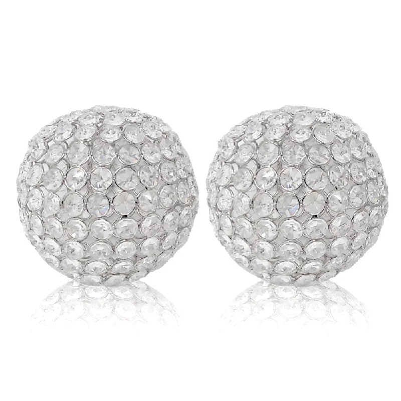 Set of Two Clear Faux Crystal and Silver Decorative Orb Tabletop Sculptures