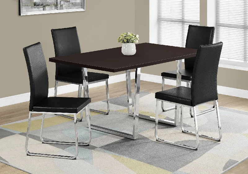 59" Espresso And Silver Solid Wood And Metal Sled Base Dining Table